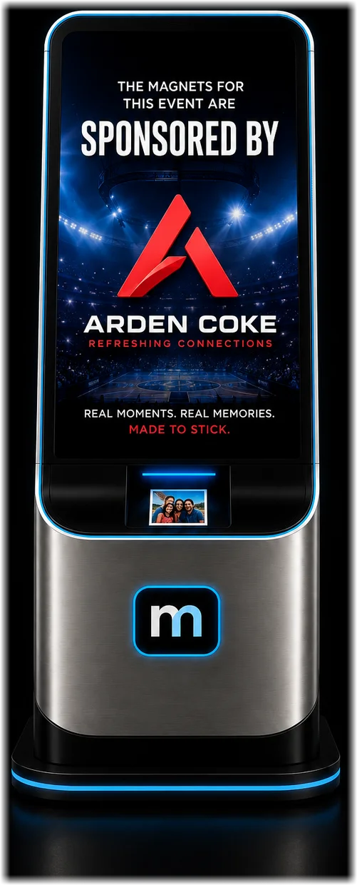 memopixx kiosk with sponsor takeover on the big screen